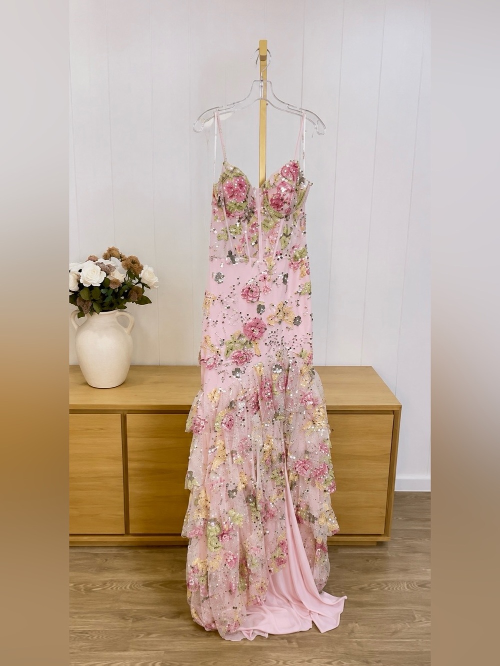 Jovani Pink Floral High-Low Evening Gown - Picture 6 of 7